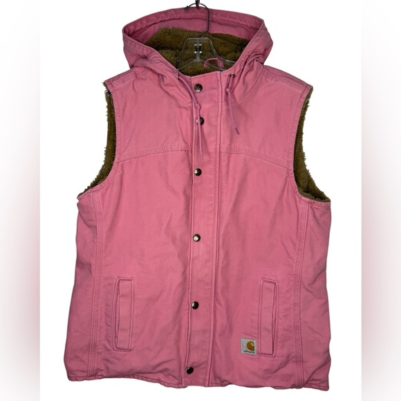 Carhartt Sandstone Sherpa Lined Hooded Vest Pink Large - Picture 1 of 8